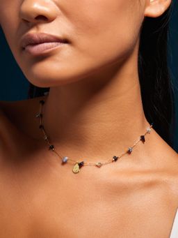 Accessorize London - Women Women 14K Gold-Plated Multi-Color Nugget Stone Station Necklace