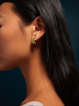 Accessorize London - Women Women 14K Gold-Plated Ridge Curve Half Hoop Earrings