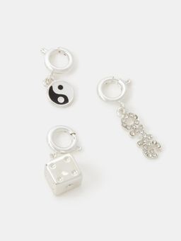 Accessorize London - Women Women Black-White Retro Jewellery Charms (Pack of 3)