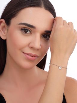 Carlton London - Women 925 Sterling Silver Rhodium Plated Cz Butterfly Charm Bracelet