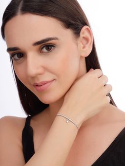 Carlton London - Women 925 Sterling Silver Rhodium Plated Cz Heart Charm Bracelet