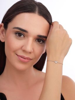 Carlton London - Women 925 Sterling Silver Rhodium Plated Heart Charm Bracelet