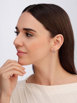 Carlton London - Women 925 Sterling Silver Rhodium Plated Emerald Green Glow Cz Hoop Earrings