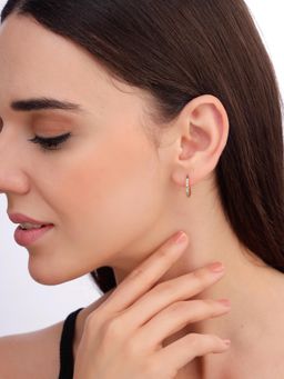 Carlton London - Women 925 Sterling Silver 18K Gold Plated Cz Signature Hoop Earrings