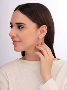 Carlton London - Women 925 Sterling Silver Rhodium Plated Floral Stud Earrings