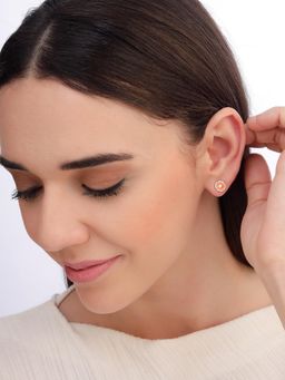 Carlton London - Women 925 Sterling Silver Rhodium Plated Orange Enamel Hexagon Stud Earrings