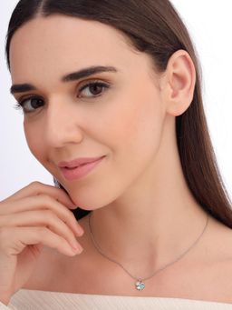 Carlton London - Women 925 Sterling Silver Rhodium Plated Cz Blue Enamel Clover Necklace