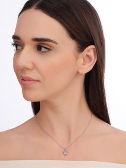 Carlton London - Women 925 Sterling Silver Rhodium Plated Pink Cz Lotus Pendant Necklace