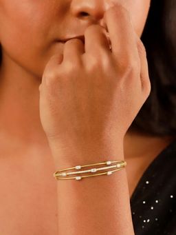 Estele - Women Gold Tone Crystal Stone Studded Cuff