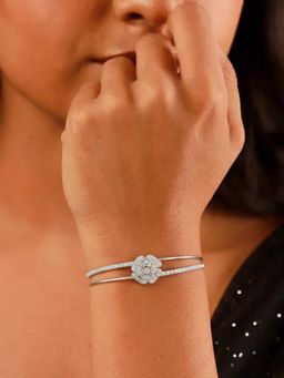 Estele - Women Rhodium Plated Floral Crystal Layered Cuff