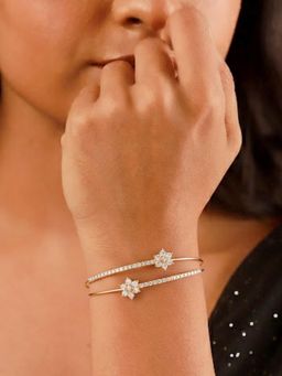 Estele - Women Rose Gold Plated Dual Floral Crystal Layered Cuff