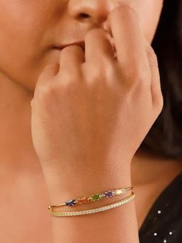 Estele - Women Premium Gold Plated Multi-Color Crystal Bar Cuff