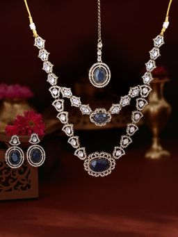 Zaveri Pearls - Women Blue Stones Diamonds Layered Jewellery Set