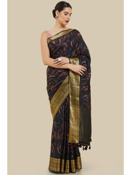 Soch - Women Black Silk Printed Saree with Unstitched Blouse
