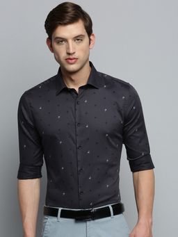 SHOWOFF - Men's Spread Collar Printed Grey Classic Shirt