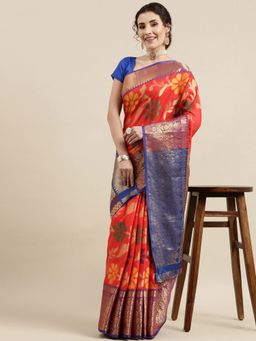 Vastranand - Red Woven Design Zari Silk Blend Kanjeevaram Saree with Unstitched Blouse
