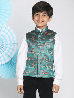 Vastramay - Boys Base Green Nehru Jacket