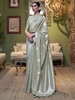 Odette - Festive Grey Linen Blend Woven Saree with Unstitched Blouse