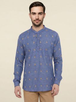 KUONS AVENUE - Lyocell Motifs Dark Navy Blue Short Kurta