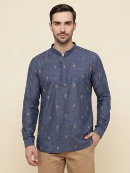 KUONS AVENUE - Lyocell Motifs Charcoal Short Kurta