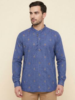 KUONS AVENUE - Lyocell Motifs Dark Blue Short Kurta