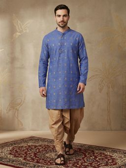 KUONS AVENUE - Lyocell Motifs Dark Navy Blue Long Kurta