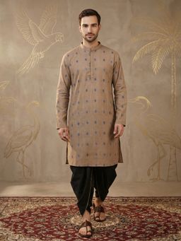 KUONS AVENUE - Lyocell Motifs Beige Khaki Long Kurta