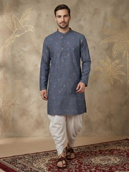 KUONS AVENUE - Lyocell Motifs Charcoal Long Kurta