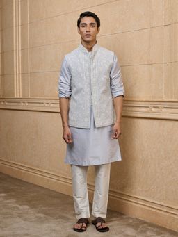 TASVA - Light Blue Embroidered Kurta with Pant and Jacket