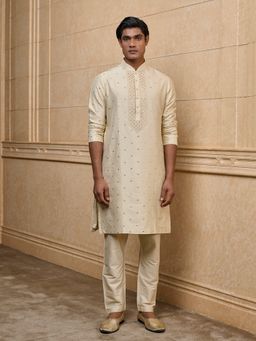 TASVA - Beige Mirror Work Kurta with Pant