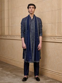 TASVA - Navy Embroidered Kurta with Pant and Stole