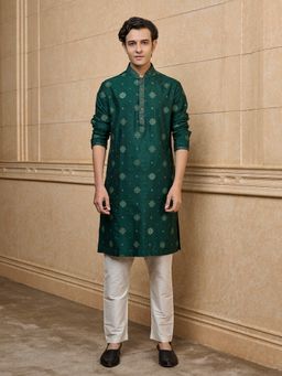 TASVA - Dark Green Printed Kurta with Pant