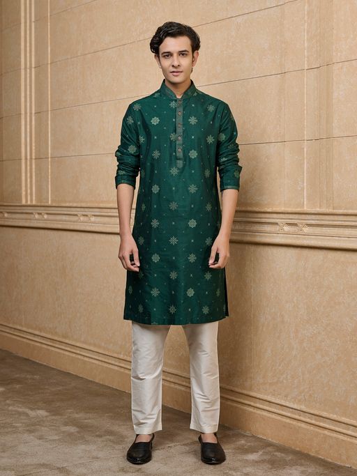TASVA Dark Green Printed Kurta with Pant