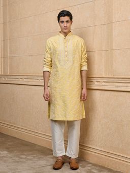 TASVA - Yellow Mirror Work Kurta with Pant
