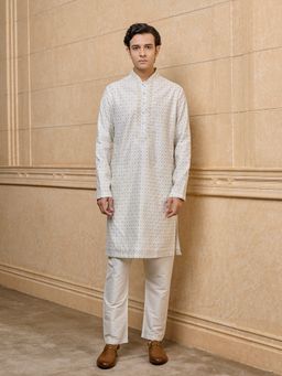 TASVA - White Jacquard Kurta with Pant
