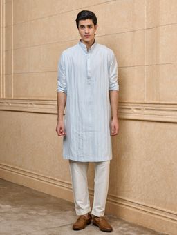 TASVA - Light Blue Cotton Embroidered Kurta with Pant