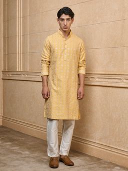 TASVA - Light Yellow Embroidered Kurta with Pant