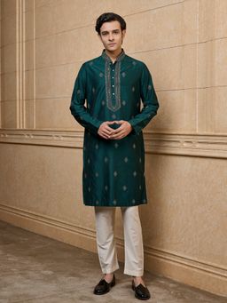 TASVA - Dark Green Embroidered Kurta with Pant