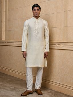 TASVA - Cream Embroidered Kurta with Pant