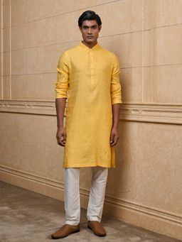 TASVA - Yellow Jacquard Kurta with Pant