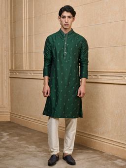 TASVA - Dark Green Embroidered Kurta with Pant