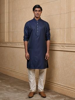 TASVA - Navy Jacquard Kurta with Pant