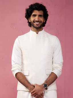 Vastramay - Cream Kia Silk Nehru Jacket