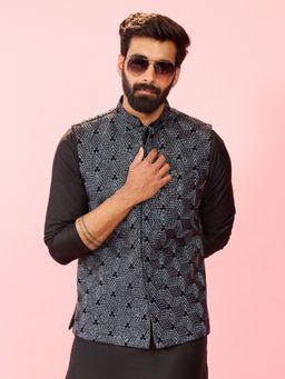 Vastramay - Grey Velvet Nehru Jacket