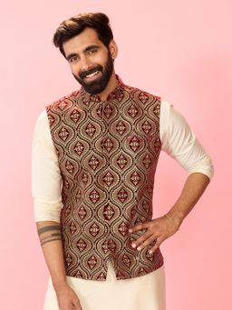 Vastramay - Maroon Velvet Nehru Jacket