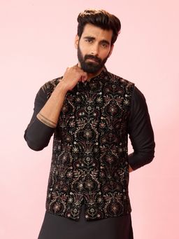 Vastramay - Black Velvet Nehru Jacket