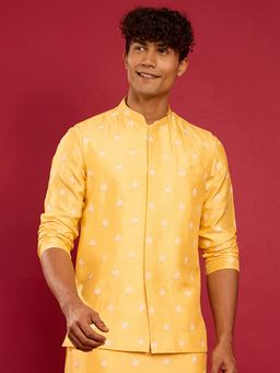 Vastramay - Yellow Silk Blend Nehru Jacket