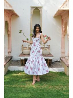 Arthmod - White Floral Printed Midi Dress