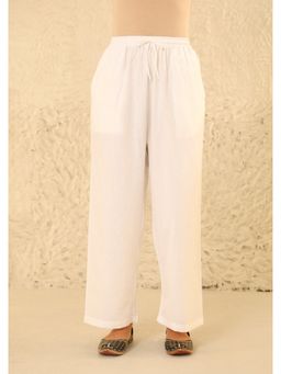 House of Chikankari - White Cotton Women's Solid Straight Pant