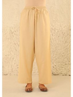 House of Chikankari - Beige Cotton Women's Solid Straight Pant